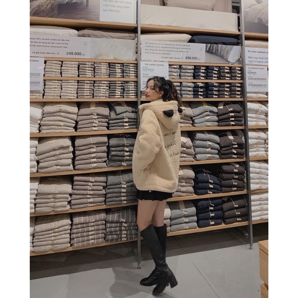 Áo khoác lưng thêu chữ lông cừu mũ gấu A2083 SUSTORE | BigBuy360 - bigbuy360.vn