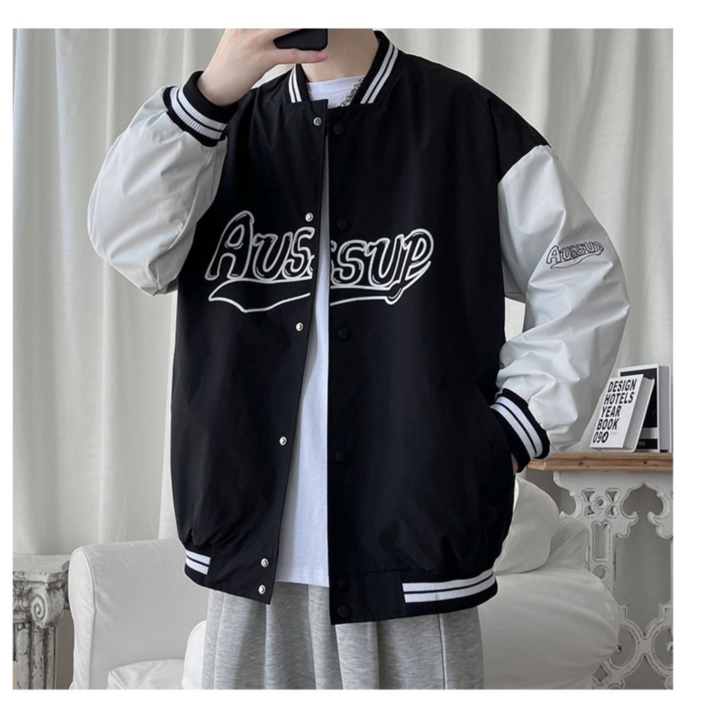 Áo bomber unisex AUSSUP áo khoác bomber chất liệu nỉ bông cao câp phong cách hàn quốc