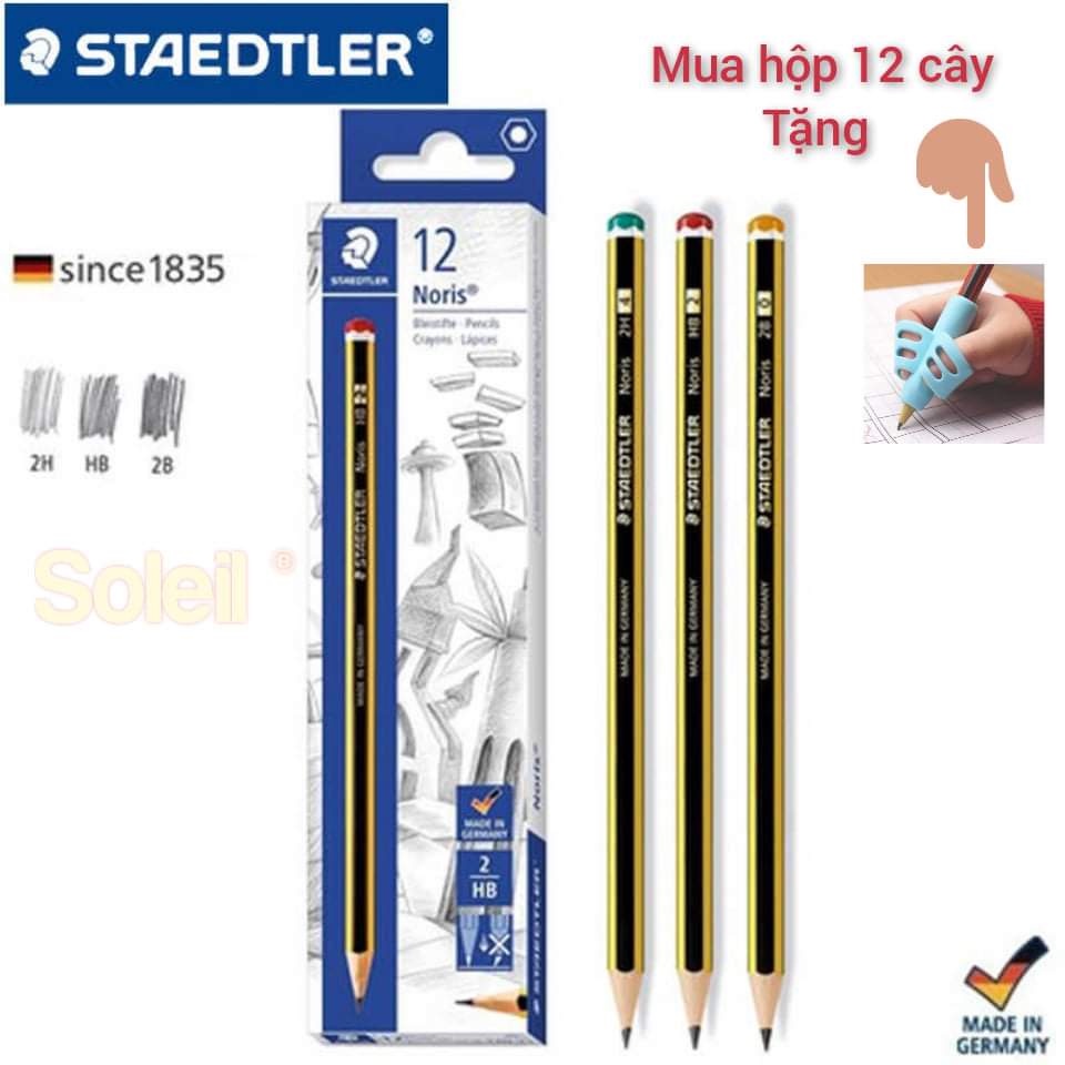 Bút chì Đức staedtler Noris cao cấp [ Hộp 12 cây tặng kèm quà] màu vàng đen - bút chì HB,2B. Gỗ mịn, không xước, chì rõ