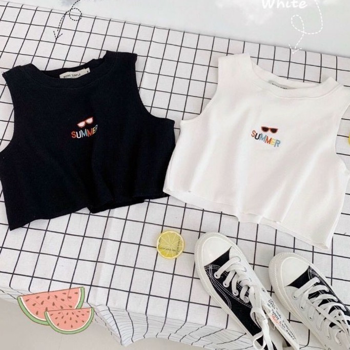Áo ba lỗ sát nách Croptop thêu chữ SUMMER