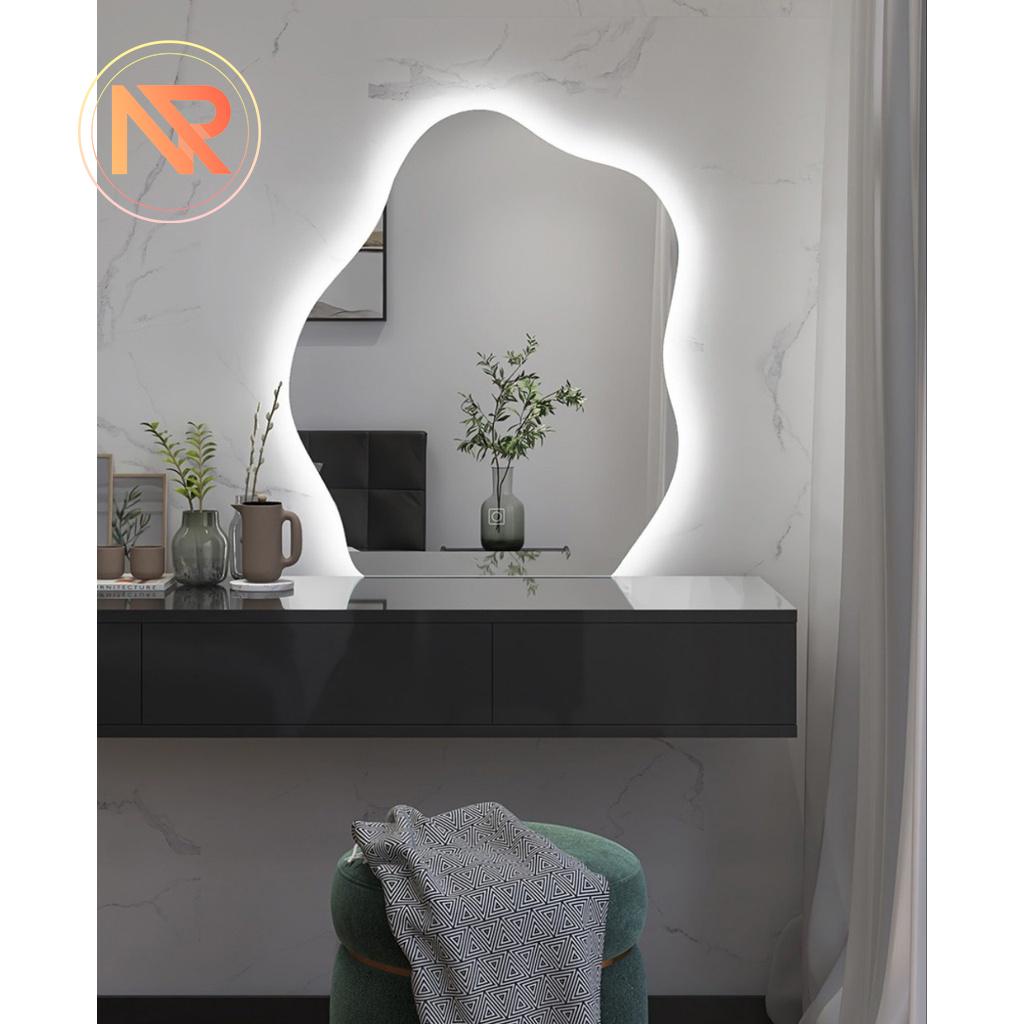 Gương Phòng Tắm Hình Đám Mây Dán Tường, Bàn Trang Điểm Led Cảm Ứng 50x65cm 70x83cm Cao Cấp Đầy Đủ Phụ Kiện Kèm Theo