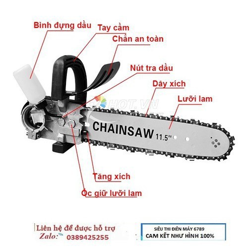 Lam xích lưỡi cưa gắn máy mài máy cắt, có tra dầu tự động Chain Saw 11.5'