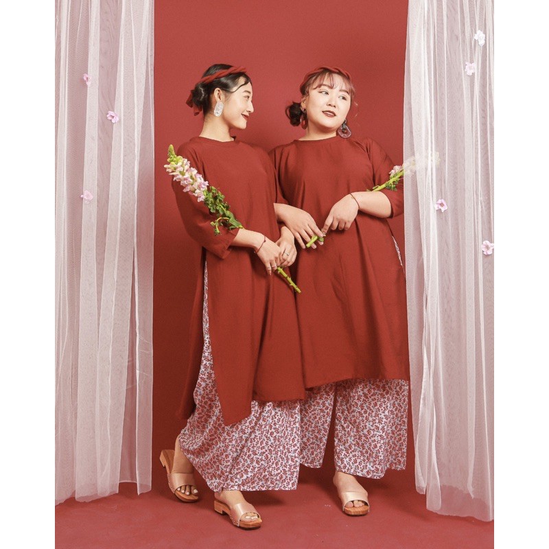 ÁO DÀI TẾT CAOCAO - CÁT TƯỜNG - SET ÁO DÀI ĐŨI LỤA ĐỎ QUẦN TRẮNG