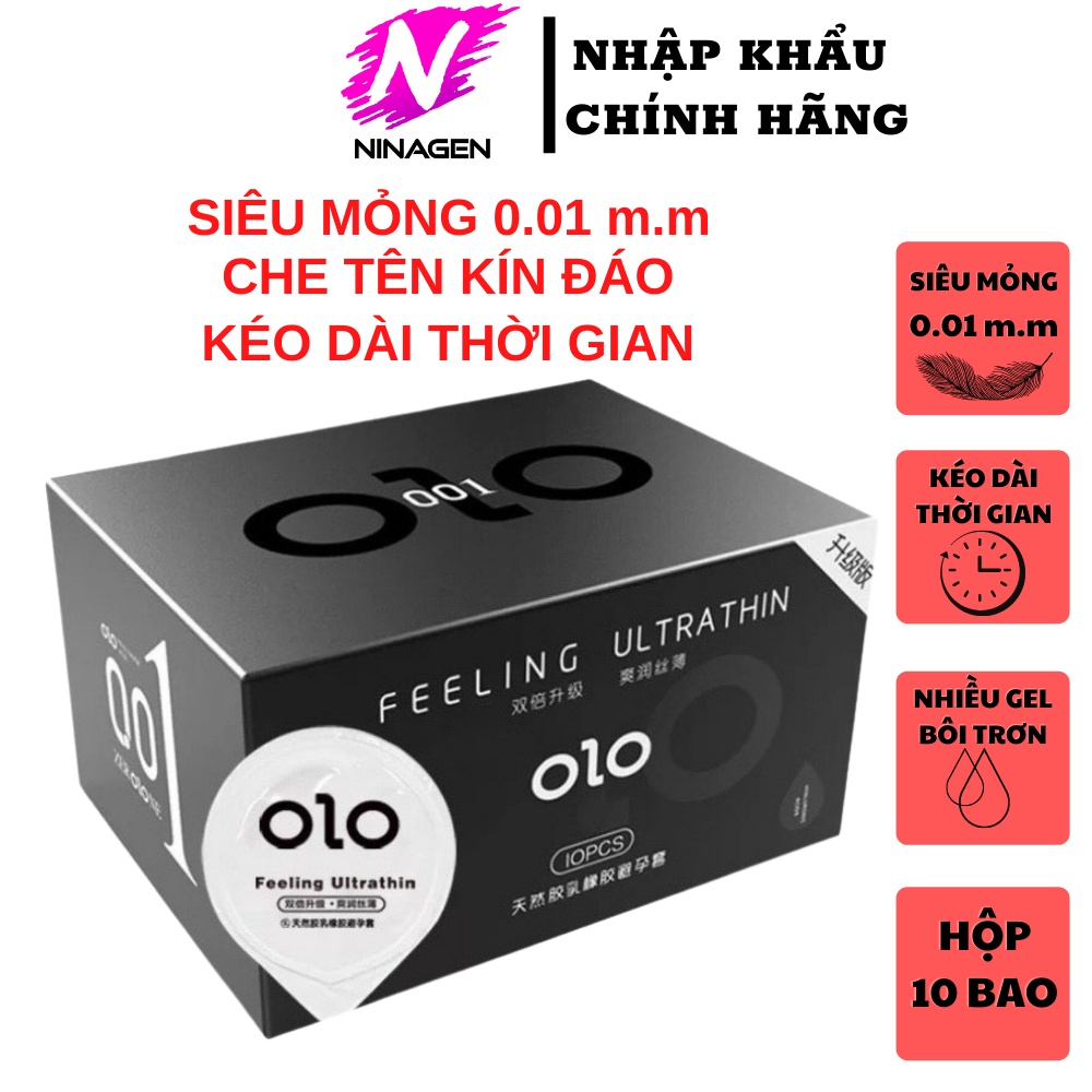 Bao cao su OLO siêu mỏng 001 FEELING ULTRATHIN đen kéo dài thời gian nhiều gel bcs chống xuất tinh sớm-NinaGen
