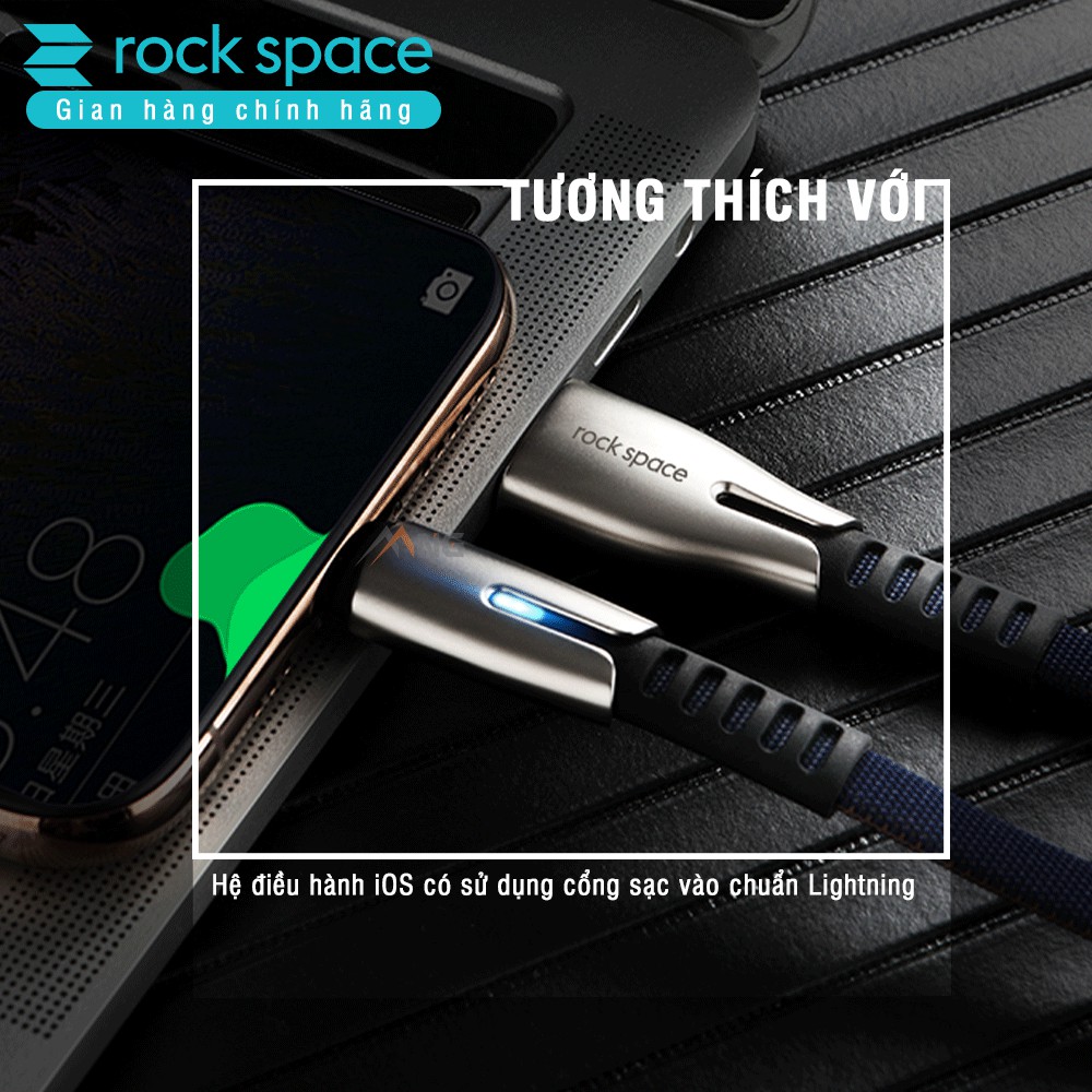 Dây Sạc iPhone Chính hãng Rockspace M2 lightning sạc nhanh có đèn LED bảo hành 1 năm