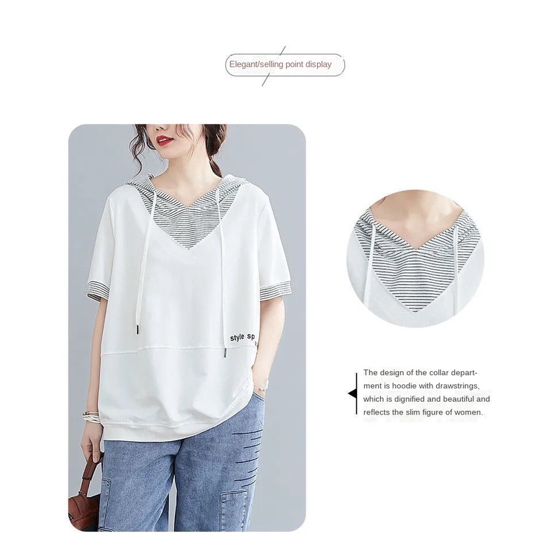 Áo Hoodie Tay Ngắn Dáng Rộng Thời Trang Mùa Hè Cho Nữ