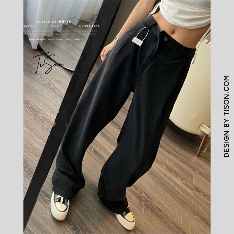 Quần Jean Kaki Nữ Tison Ống Rộng dáng dài cạp cao các màu hottrend 2022 size SML