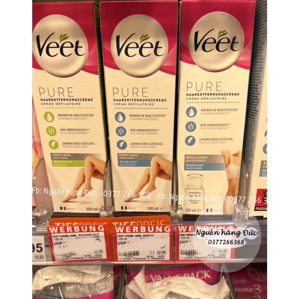 Miếng wax, Kem tẩy lông VEET Đức wax lông mặt, ria mét, bikini, nách, tẩy lông tay chân, body - Nguồn hàng Đức