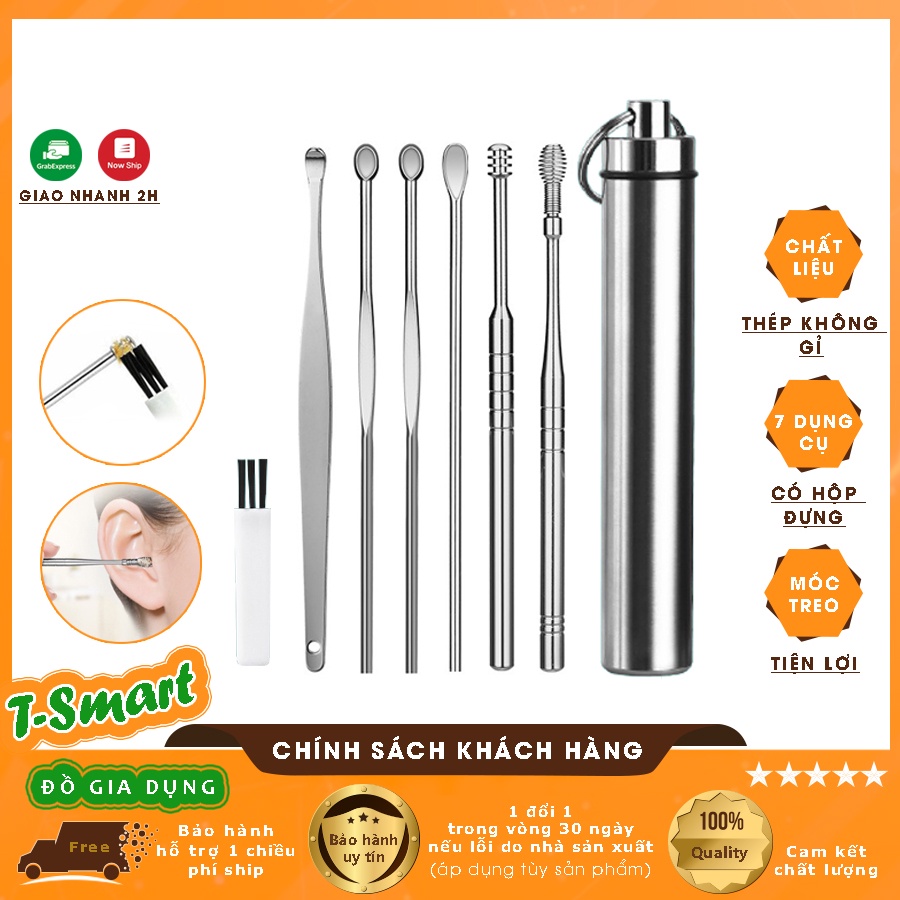 Bộ Dụng Cụ 7 Món Lấy Ráy Tai, Ngoáy Tai,Vệ Sinh Tai Thép Không Gỉ An Toàn Gia Đình - Có Móc Treo Tiện Lợi
