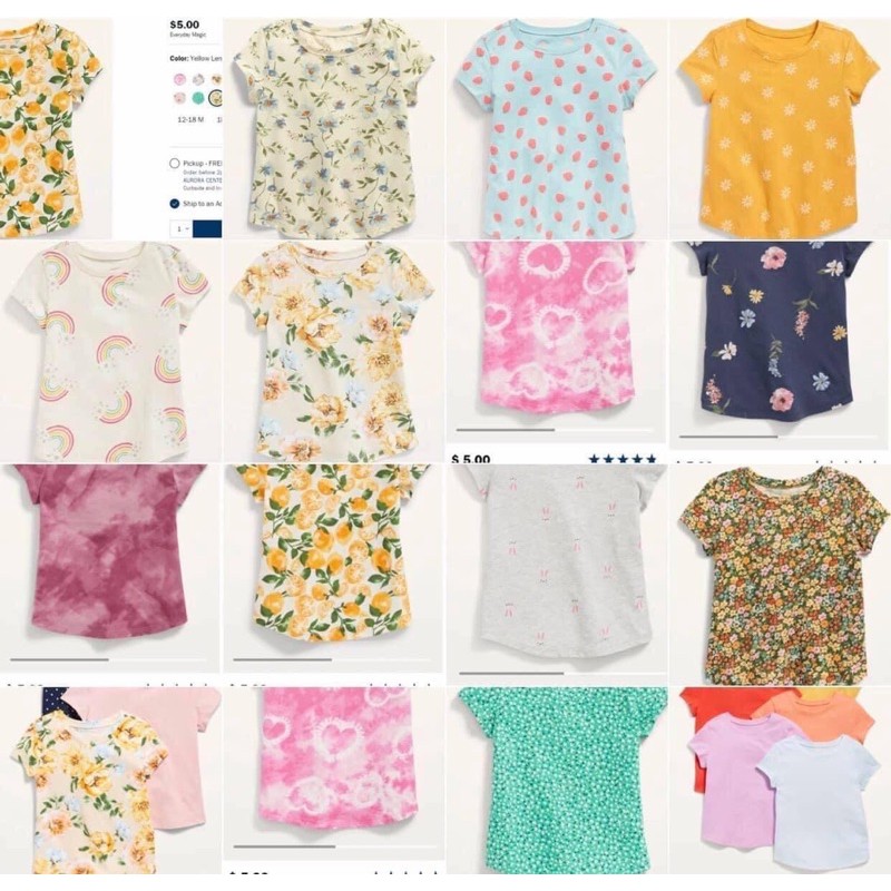 Sét áo bé trai và bé gái, sét 4 áo old navy cotton xuất dư xịn size 1-5y ( giao mẫu ngẫu nhiên)