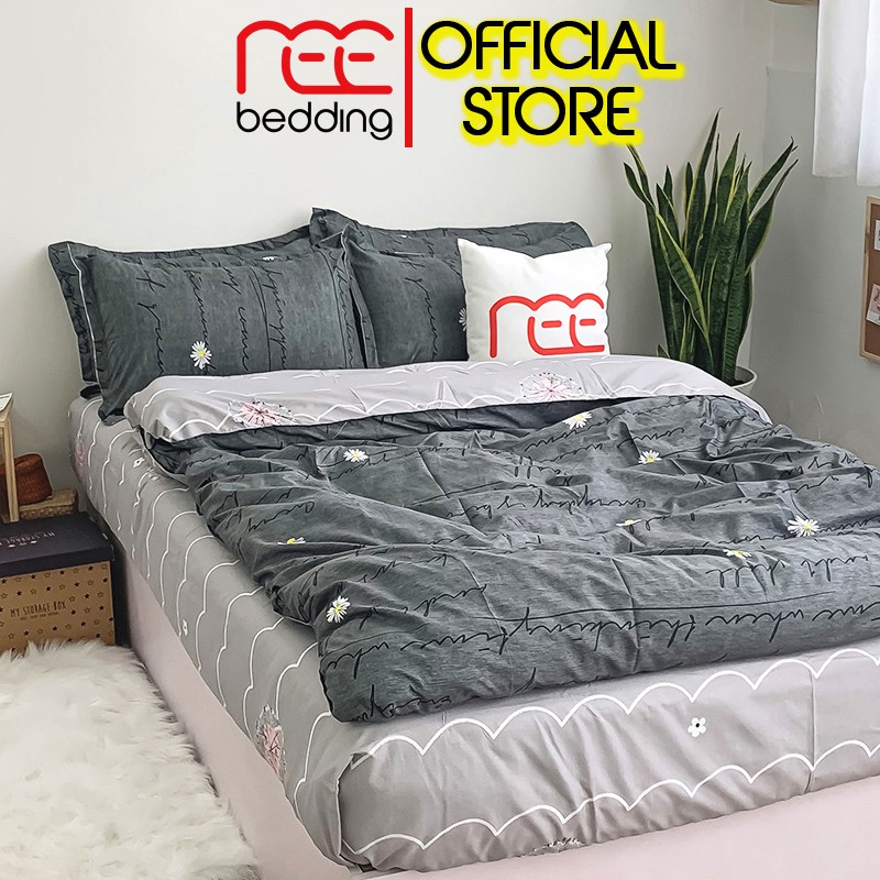 Bộ chăn ga gối Poly Cotton REE Bedding PLC02 xanh đen gợn sóng đủ size giường nệm