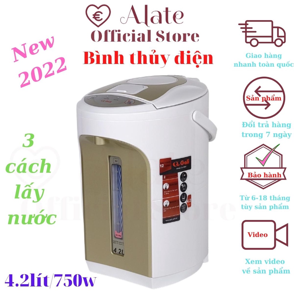 Bình thủy điện Gali dung tích 4,2 đến 6 lít 750w, lòng phích bằng inox 304 an toàn cho sức khỏe bảo hành 12 tháng