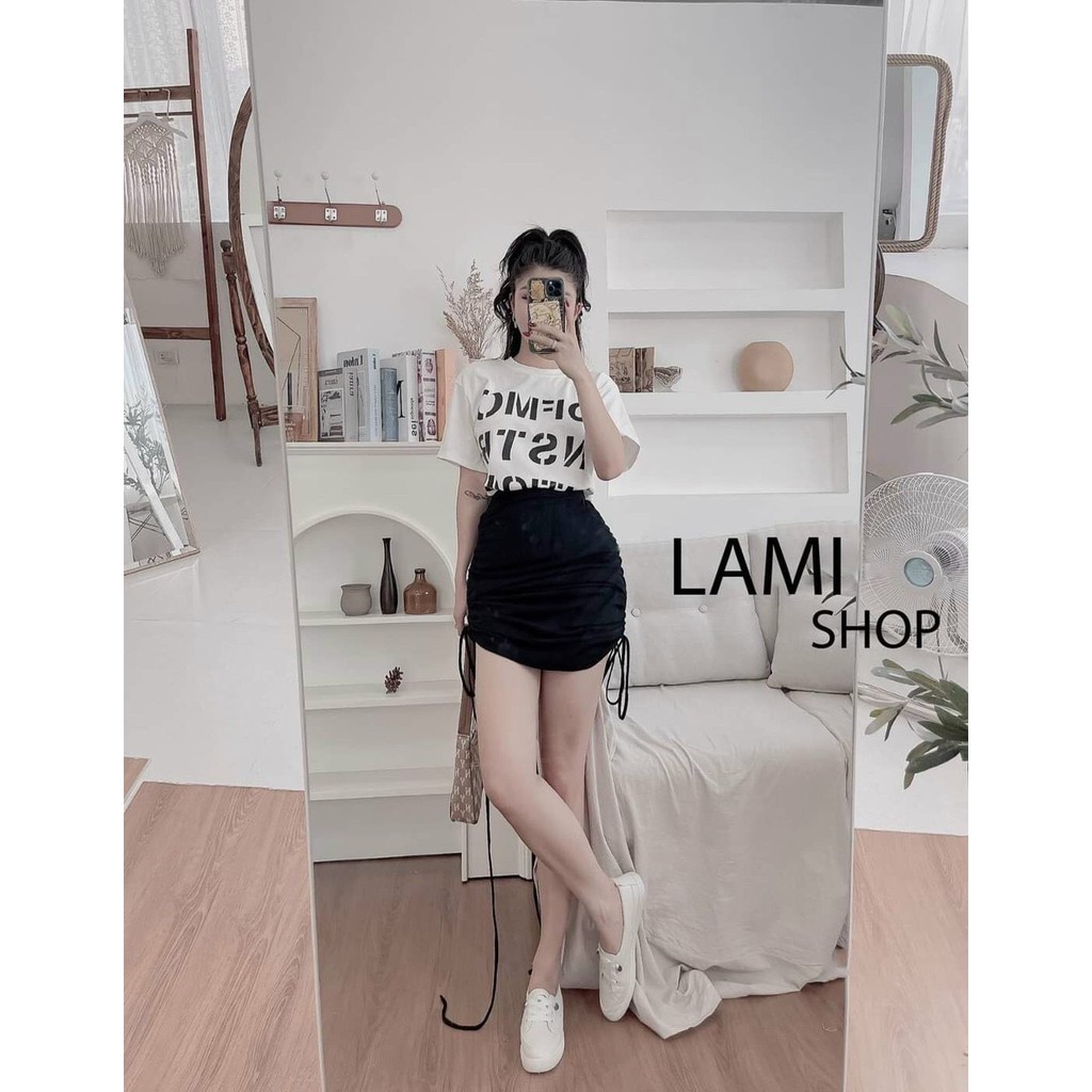 [Mẫu Mới] Sét Chân Váy Dây Rút Phối Aó In Chữ Tay Ngắn Cổ Tròn Duyên Dáng Thời Trang Nữ | BigBuy360 - bigbuy360.vn