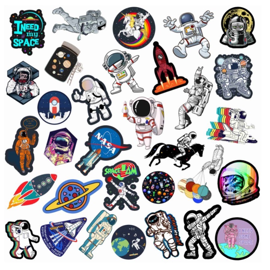 BỘ 50 STICKER HÌNH VŨ TRỤ SIÊU NGẦU DÁN TRANG TRÍ ĐT LAPTOP VALI TƯỜNG TỦ KỆ MŨ BẢO HIỂM XE MÁY