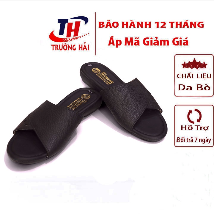 Dép nữ da bò quai ngang Màu Vàng Trường Hải Đế Cao su không trơn DN250