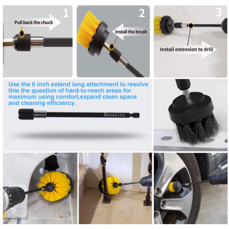 [HCM] 4 Cái / Bộ Bàn chải làm sạch sàn ô tô Bàn chải làm sạch,Không bao gồm máy khoan động lực-SK-DZS4JT