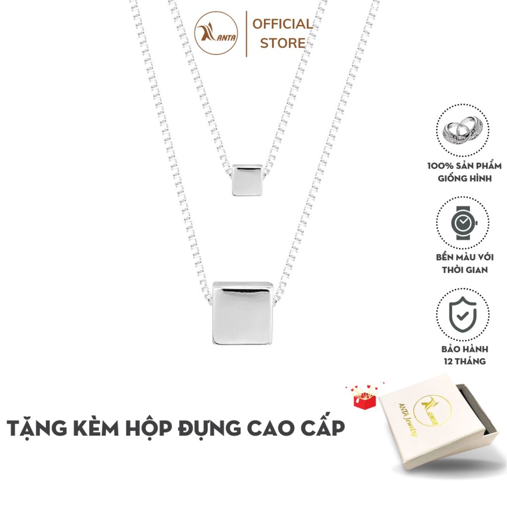 Dây chuyền bạc thiết kế mặt hình vuông sáng đẹp kết hợp dây kép ANTA Jewelry - ATJ9002