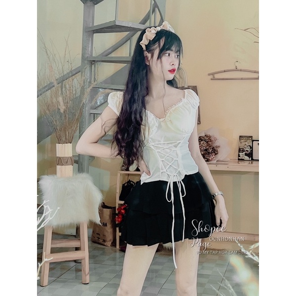 Set áo đan dây phối chân váy tầng