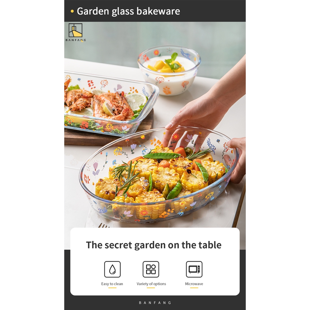 Bát / Đĩa Thủy Tinh Trong Suốt BANFANG Chịu Nhiệt Độ Cao Đựng Thức Ăn Đa Năng Tiện Dụng