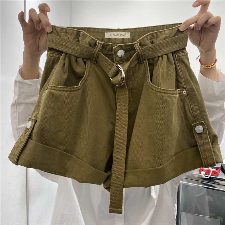 JSC Jiashucheng Quần Short Denim Ống Rộng Lưng Cao Cỡ Lớn Thời Trang Mùa Hè Đơn Giản Cho Nữ
