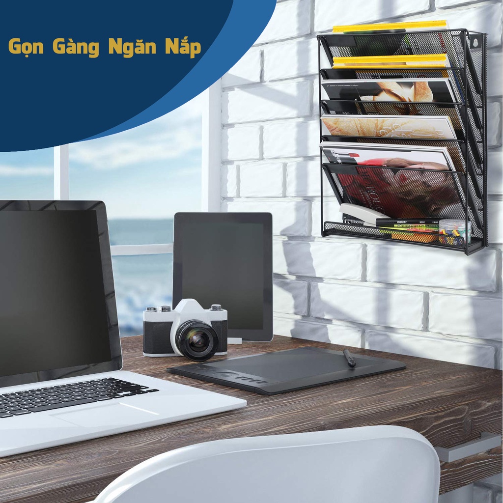 Khay Treo Tường Tài Liệu Giấy Tờ Đứng Lưới Sắt Kệ Giá Kim Loại Để A4 Nhiều Tầng Legaxi