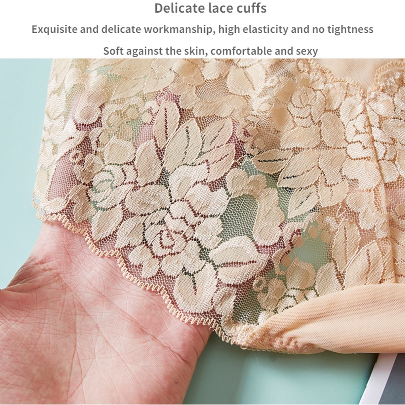 Quần Lót Lưng Vừa Không Đường May Phối Ren Xuyên Thấu Gợi Cảm Cho Nữ