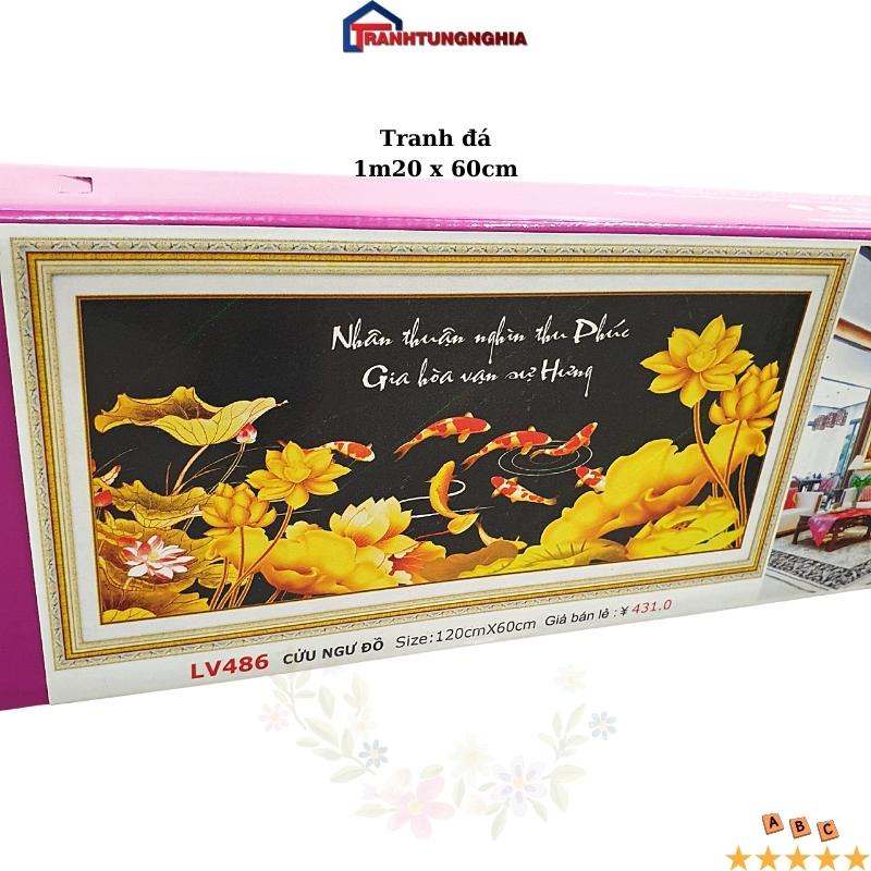 Tranh đính đá, tranh thêu chữ thập cá cửu ngư quần hội