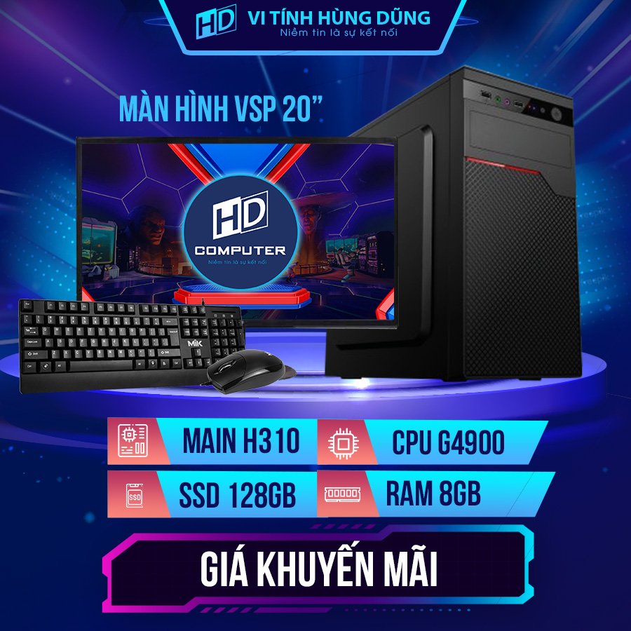 Thùng máy tính thế hệ 8 -9 H310 G4900 I3 I5 Ram 8G SSD 128G Bảo Hành 12Th dùng cho Văn phòng, Học online, Chơi game..