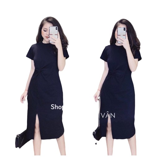 Váy suông có size xoắn eo xẻ dáng dài chất đẹp | BigBuy360 - bigbuy360.vn