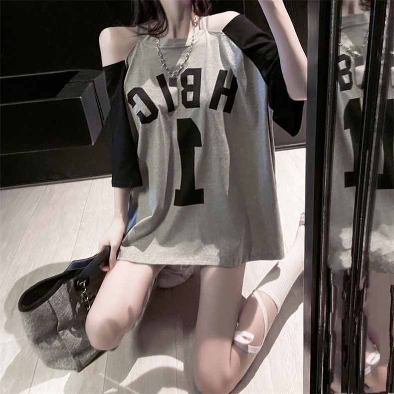 JSC Áo Thun Tay Ngắn Hở Vai Dáng Rộng Màu Sắc Thời Trang Mùa Hè Xinh Xắn Cho Nữ