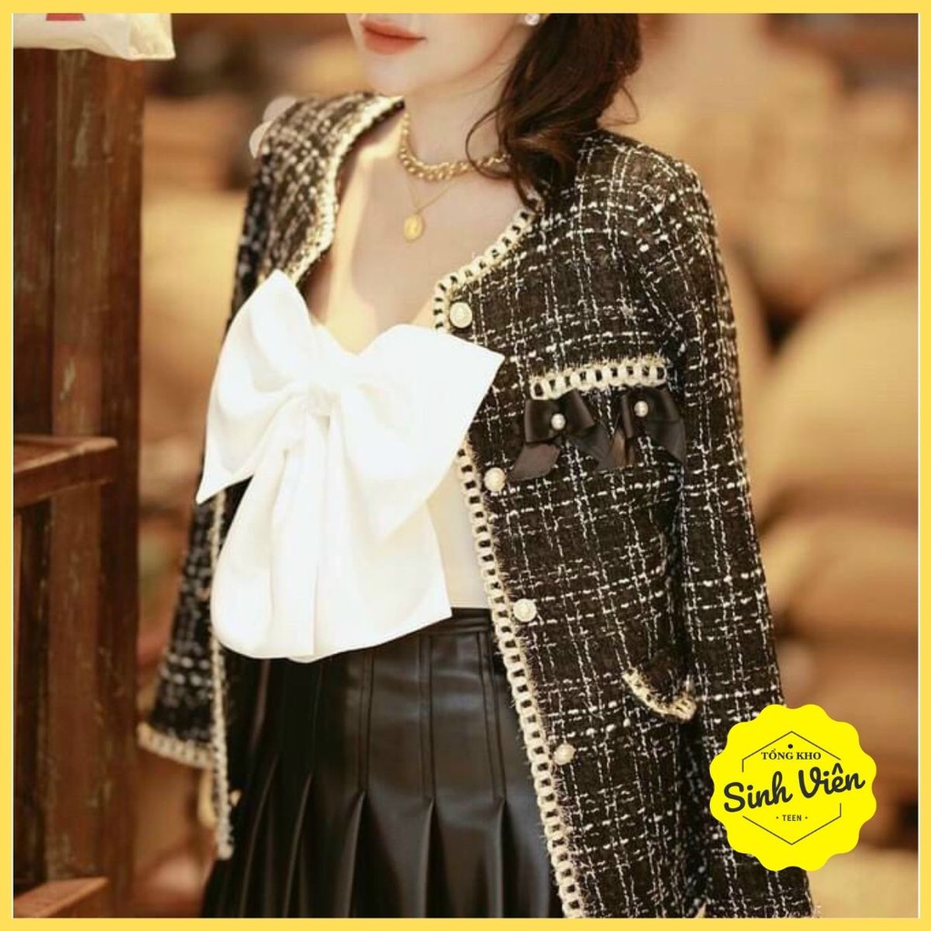 💕Áo khoác dạ tweed, Hoạ tiết nơ túi sang chảnh phong cách Hàn Quốc. Áo khoá dạ phong cách Hàn Quốc | BigBuy360 - bigbuy360.vn