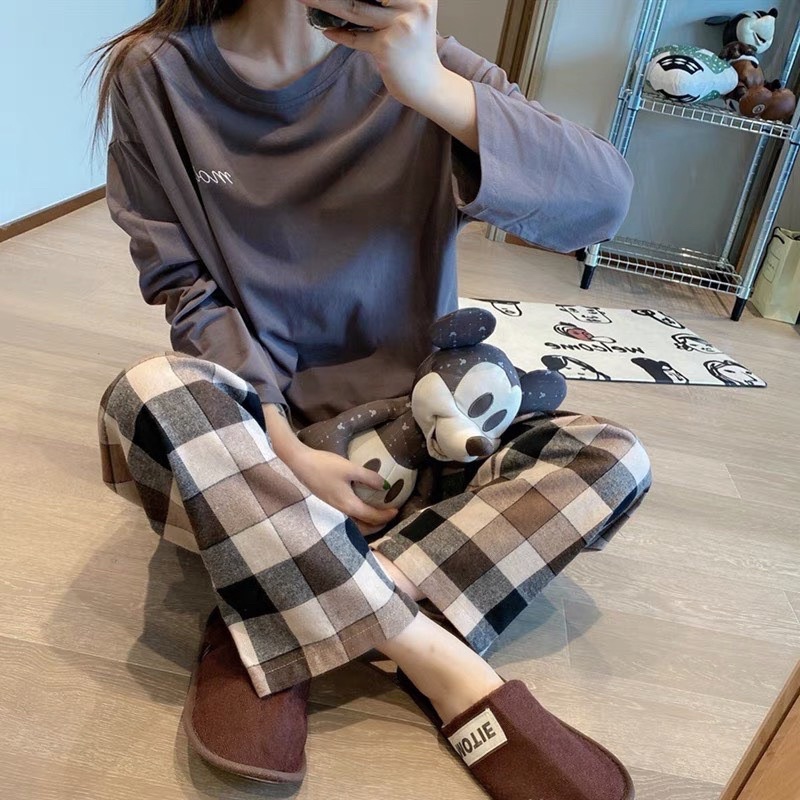 Set bộ mặc nhà kẻ sọc Caro hàng QC ulzzang