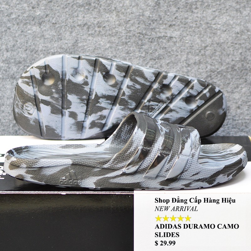 Dép Adidas Duramo Camo chính hãng màu đen xám sọc bóng