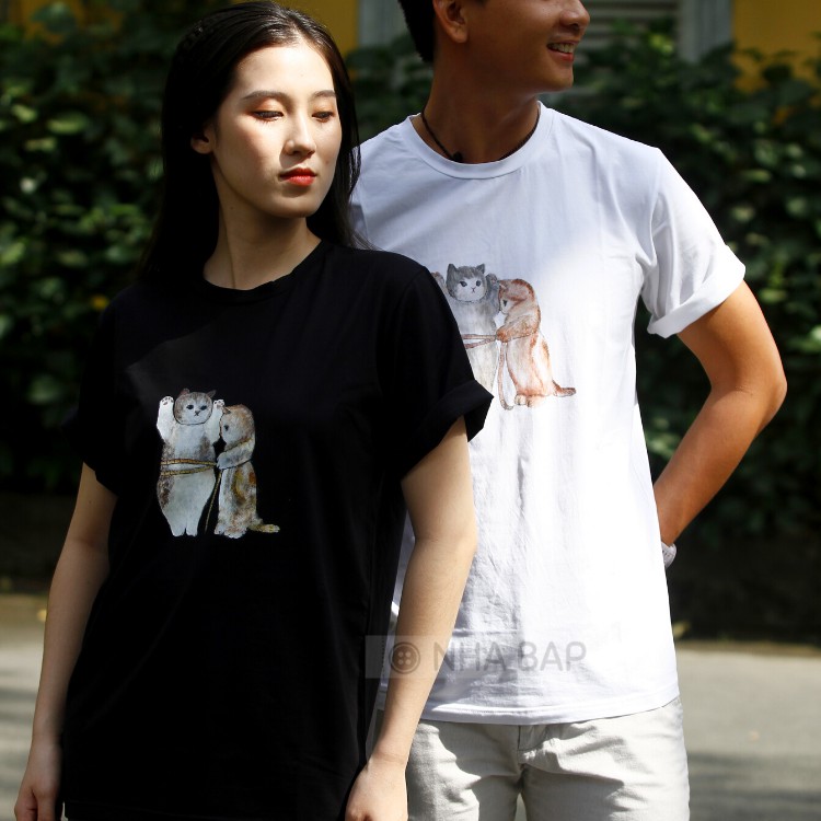 Áo thun trơn tay ngắn NHABAP cho nữ form rộng unisex vải cotton 100 mát Vẽ Nghệ Thuật giặt không phai (ATV004)