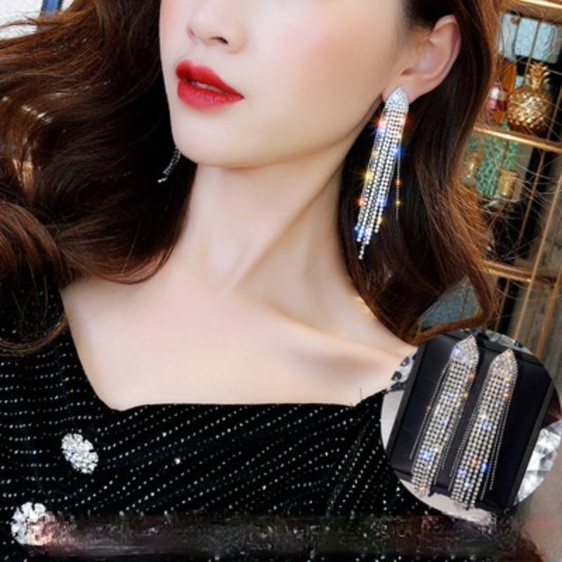 Khuyên Tai Dáng Dài Đính Đá Zircon Và Ngọc Trai Phong Cách Hàn Quốc Cho Nữ