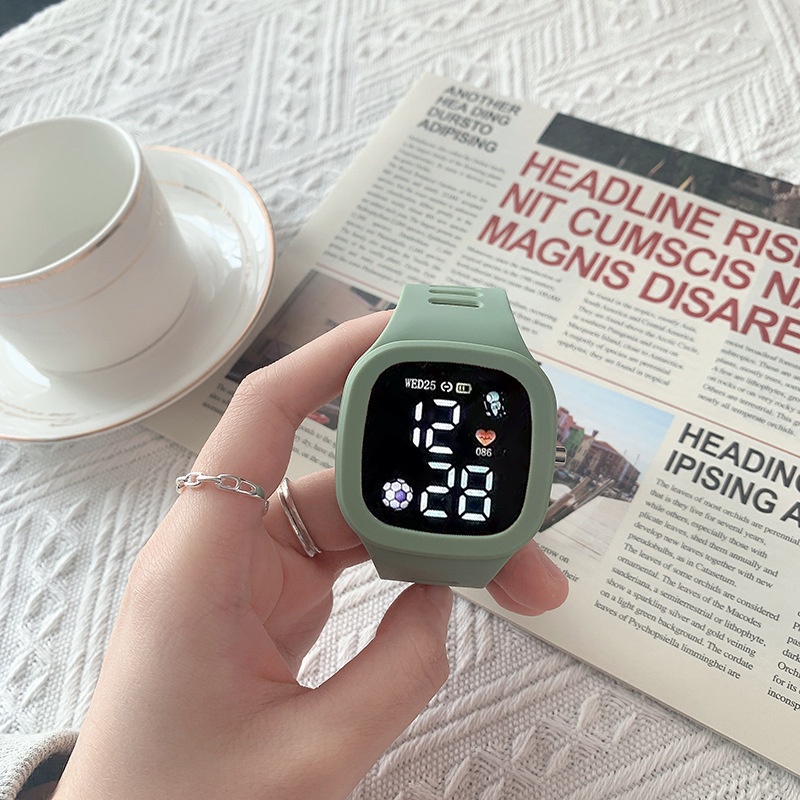 Đồng Hồ Đeo Tay Điện Tử Dây Silicone Mặt Vuông Màu Macaron Dành Cho Nam Nữ