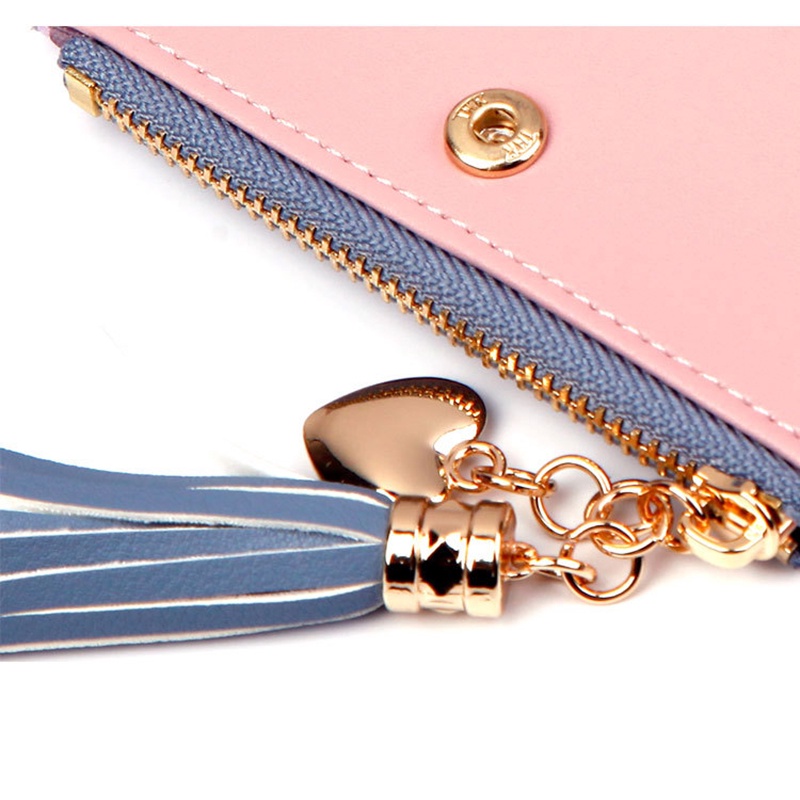 Ví Ngắn Có Khóa Kéo Phối Màu Tương Phản Thời Trang Cho Nữ