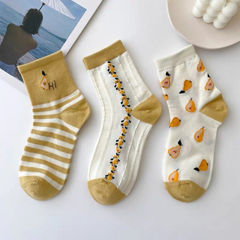 Set 3 đôi tất cổ cao Bivota vớ nữ thiết kế vintage hàn quốc cực đẹp TN104
