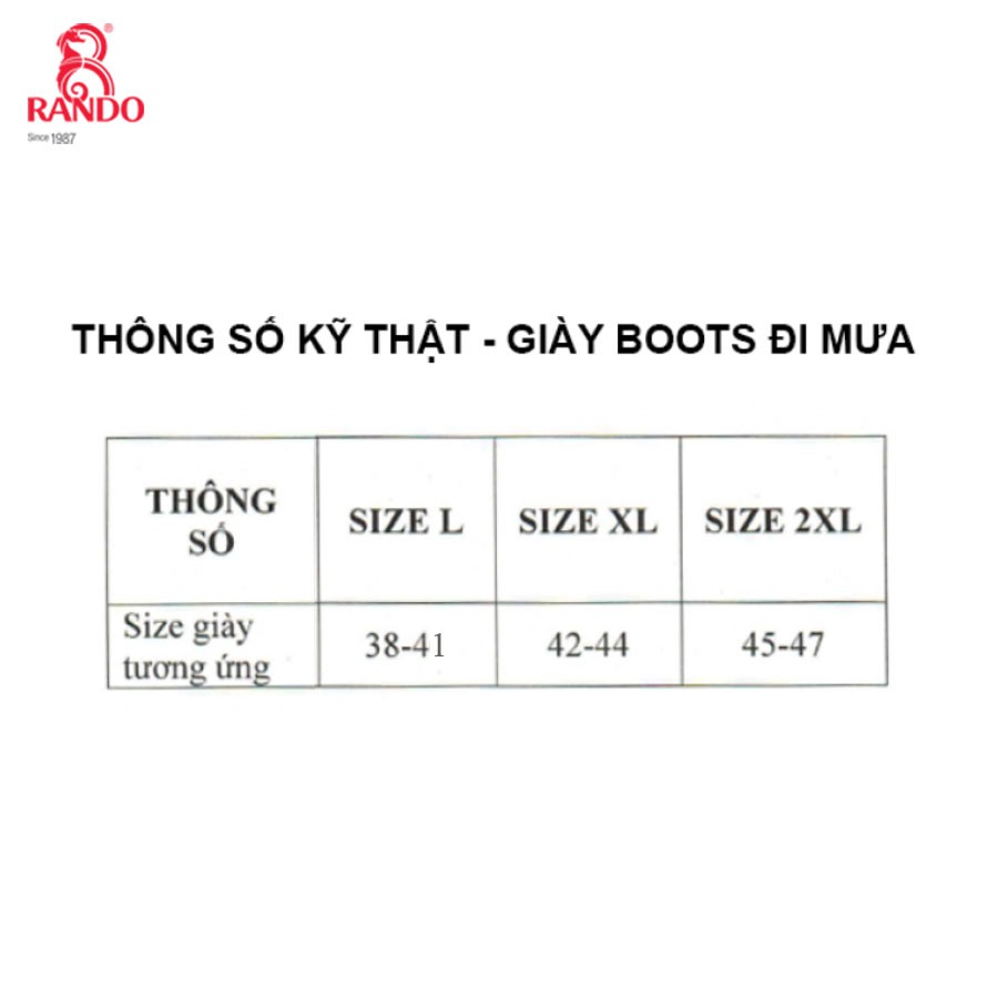 GIÀY BOOTS ĐI MƯA CHO NAM NỮ RẠNG ĐÔNG (RANDO)