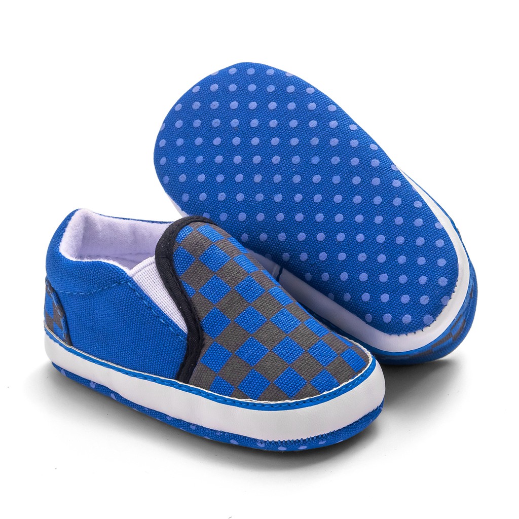 Giày thể thao cotton đế mềm họa tiết kẻ sọc cổ điển dành cho bé trai và bé gái sơ sinh