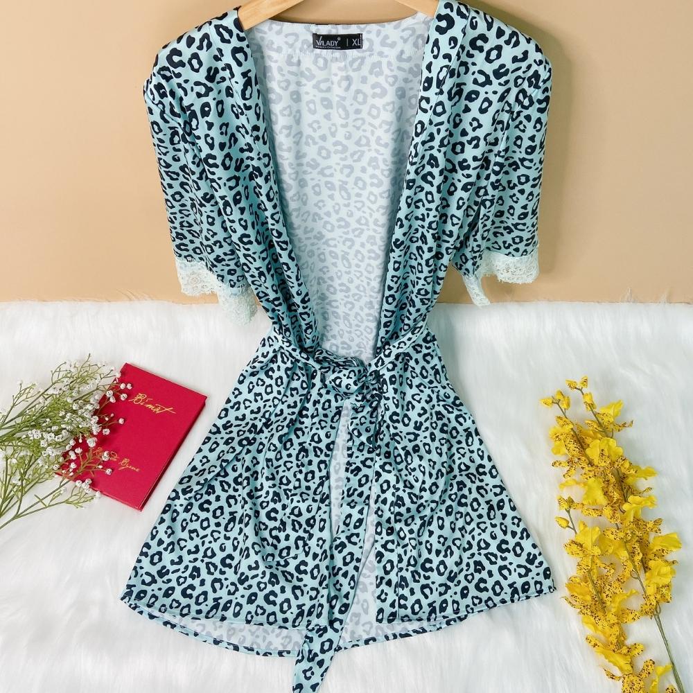 Set Áo Choàng Ngủ Kèm Váy 2 Dây VILADY Lụa Pháp Cao Cấp Tay Dài Phối Ren Bo Gấu Xinh Gợi Cảm Sexy S109