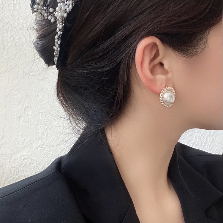 Bông tai mạ bạc 925 đính ngọc trai hình tròn sang trọng hợp thời trang