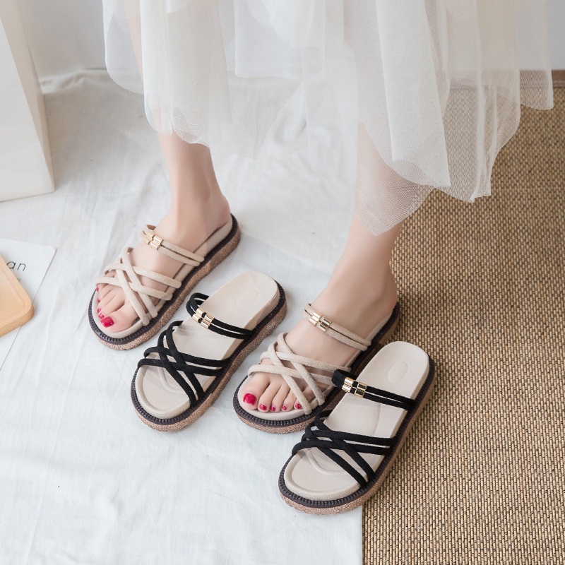 Giày sandal IELGY đế bằng thời trang thanh lịch cho nữ