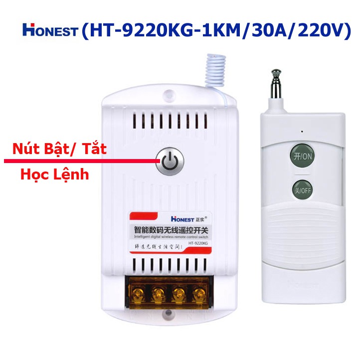 (CÓ HỌC LỆNH) Công tắc điều khiển từ xa HONEST 1KM HT-9220KG bật tắt máy bơm nước máy rửa xe công suất lớn - Esmarthome