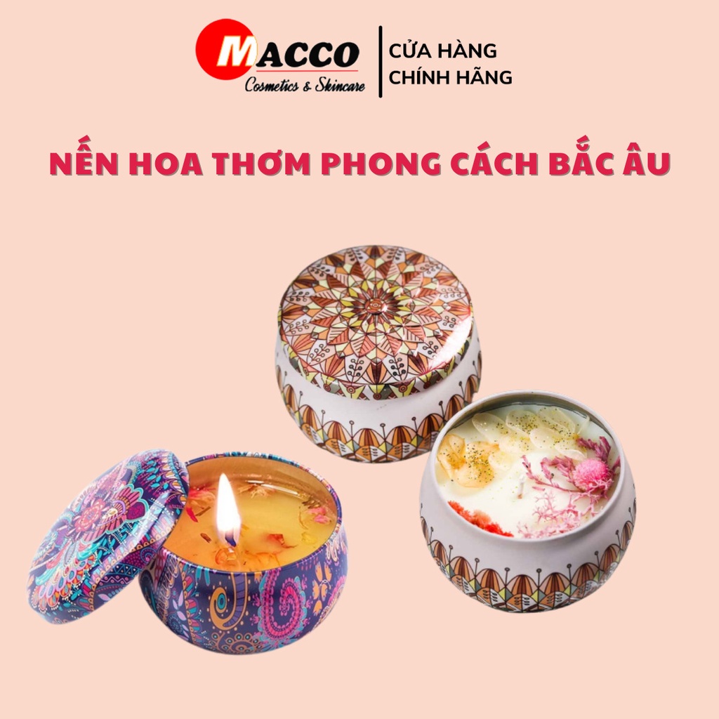 Nến thơm phong cách Bắc Âu hộp thiếc cao cấp - Nến ép hoa thơm họa tiết retro độc đáo sang trọng