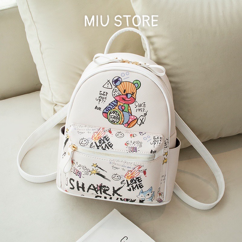 Balo Nữ Mini Đi học Đi Chơi in Hình Gấu Dễ Thương, Chất Liệu Da PU BLG68