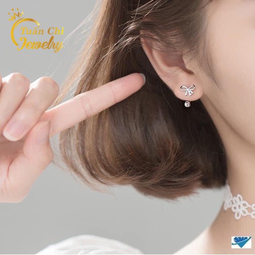 Bông Tai Bạc  FREESHIP Khuyên Tai Bạc Nữ Họa Tiết Hình Nơ Đá Nhẹ Nhàng, Tiểu Thư Mẫu Mới Nhất