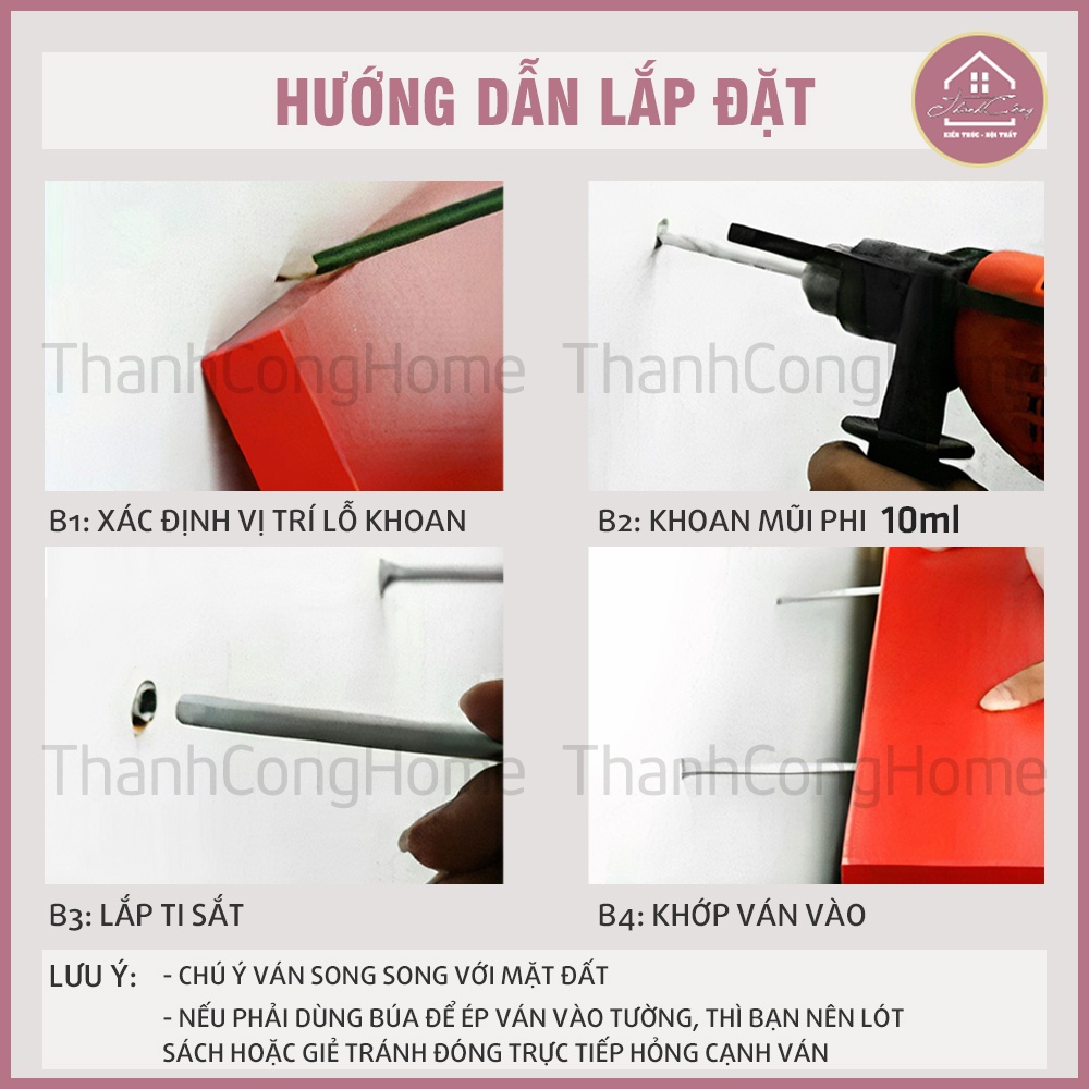 Dày 2.5cm - Sâu 20cm - Dài 150cm, 180cm, Kệ Gỗ Gắn Tường Kèm Đầy Đủ Đinh Vít.