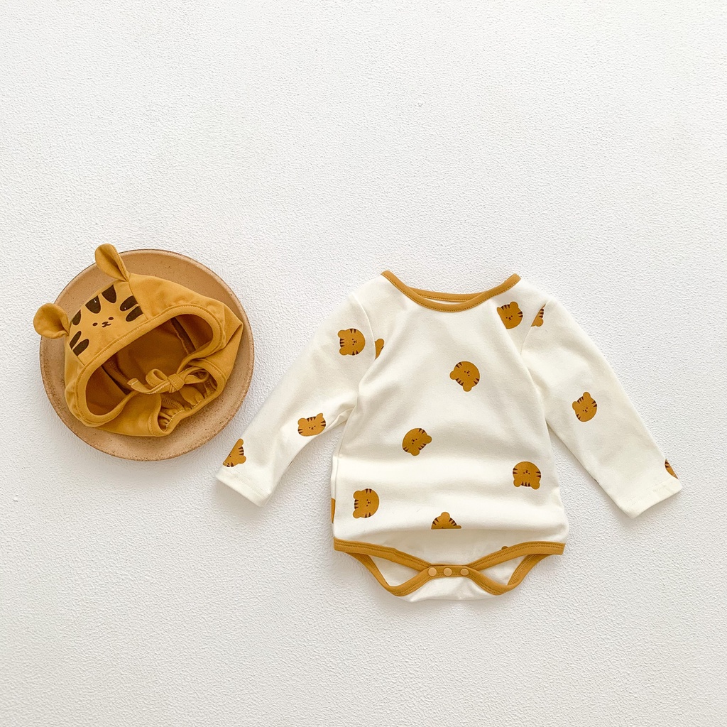 Áo Liền Quần Tay Dài Vải Cotton In Hoạt Hình Hổ Thời Trang Xuân Thu Cho Bé Sơ Sinh