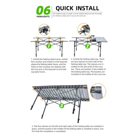 Bàn xếp dã ngoại, cắm trại 1.2m*0.55m, chân rút chỉnh chiều cao 50-70cm, tặng túi lưới dưói bàn